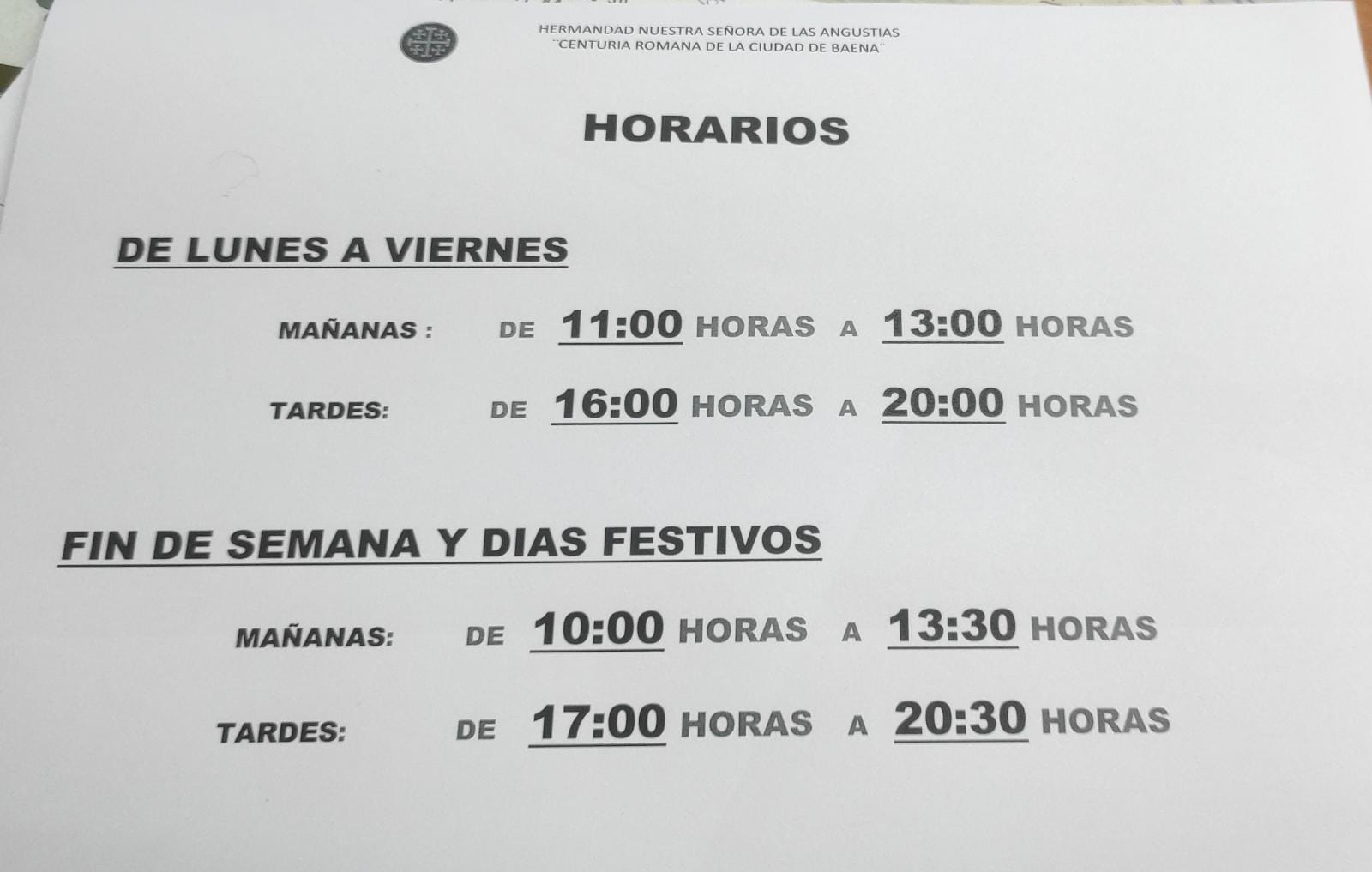 HORARIOS