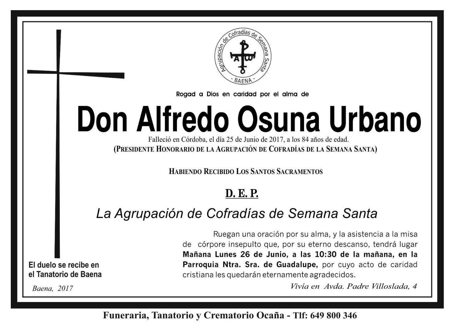 Fallecimiento de D. Alfredo Osuna Urbano